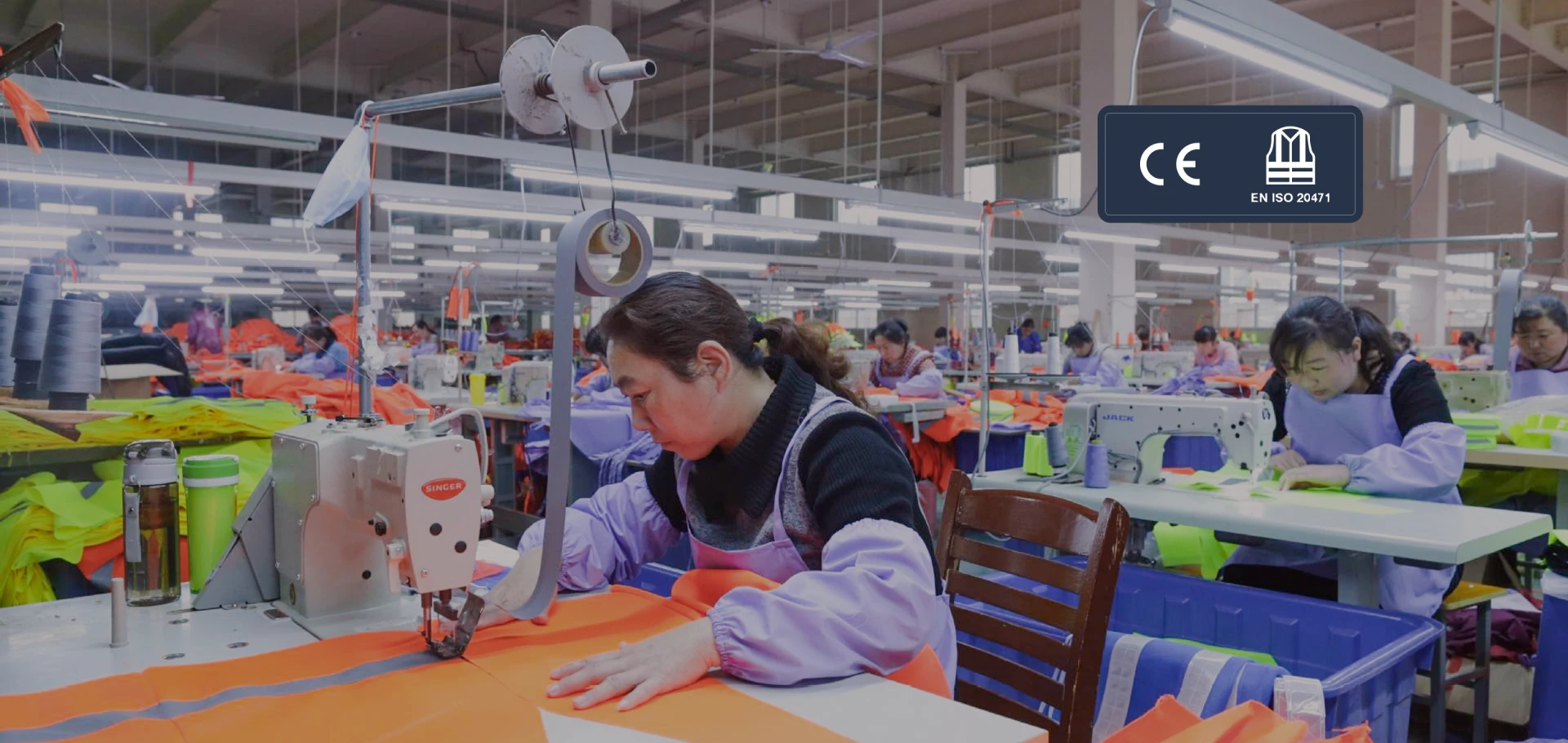 Professional manufacturing workshop for high visibility reflective vest